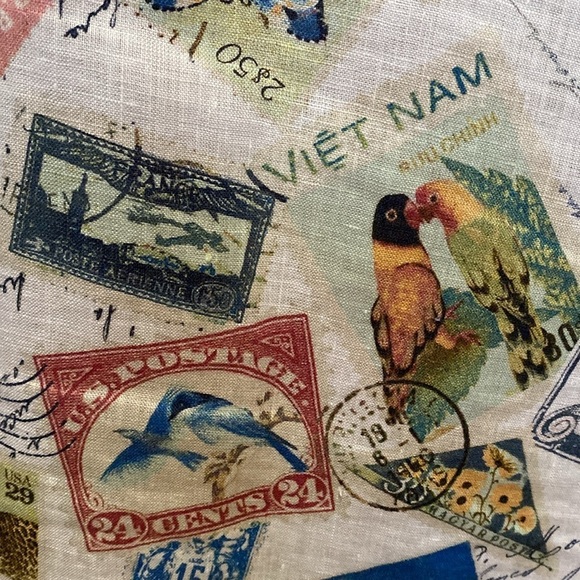 Vintage Chico’s Linen Button Down Blouse Womens S Bird Stamp Novelty Print shirt - Picture 5 of 10